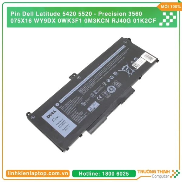 Thay Pin Cho Laptop Dell Latitude 5420 5520, Precision 3560 01K2CF 075X16 WY9DX 0WK3F1 0M3KCN RJ40G Mới