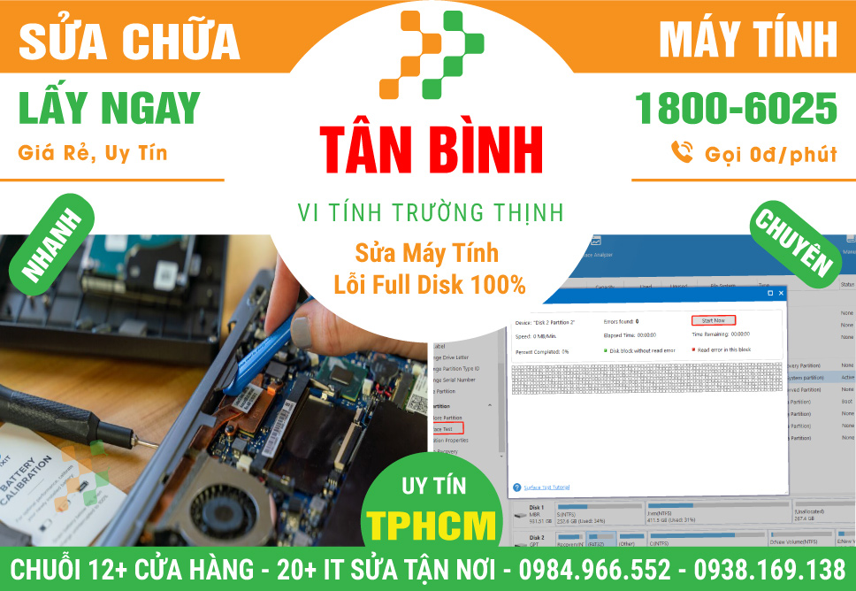 Cửa Hàng Sửa Máy Tính Bị Lỗi Full Disk 100% Tại Quận Tân Bình