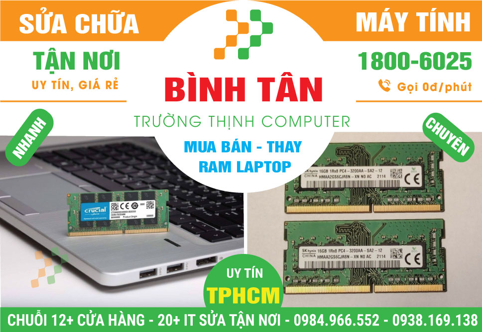 Thay RAM Laptop Quận Bình Tân Tận Nhà