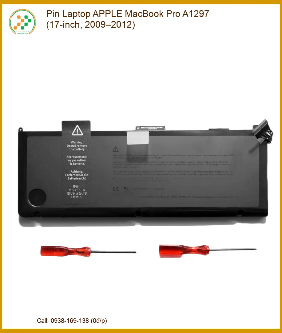 Pin Laptop APPLE MacBook Pro A1297 (17-inch, 2009–2012) - Thay Thế Lấy Liền, Giá Tốt