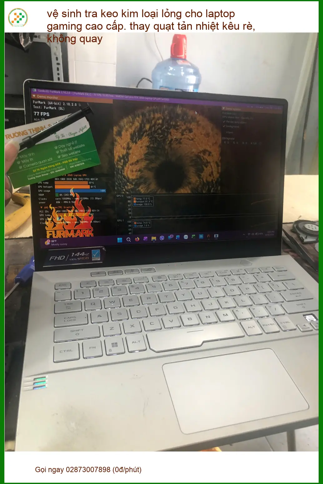 Cô Thảo vệ sinh, thay quạt laptop gaming kêu rè ở Quận Bình Thạnh